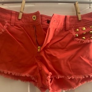 Forever21 Pink/Red Shorts w/ Gold Studs